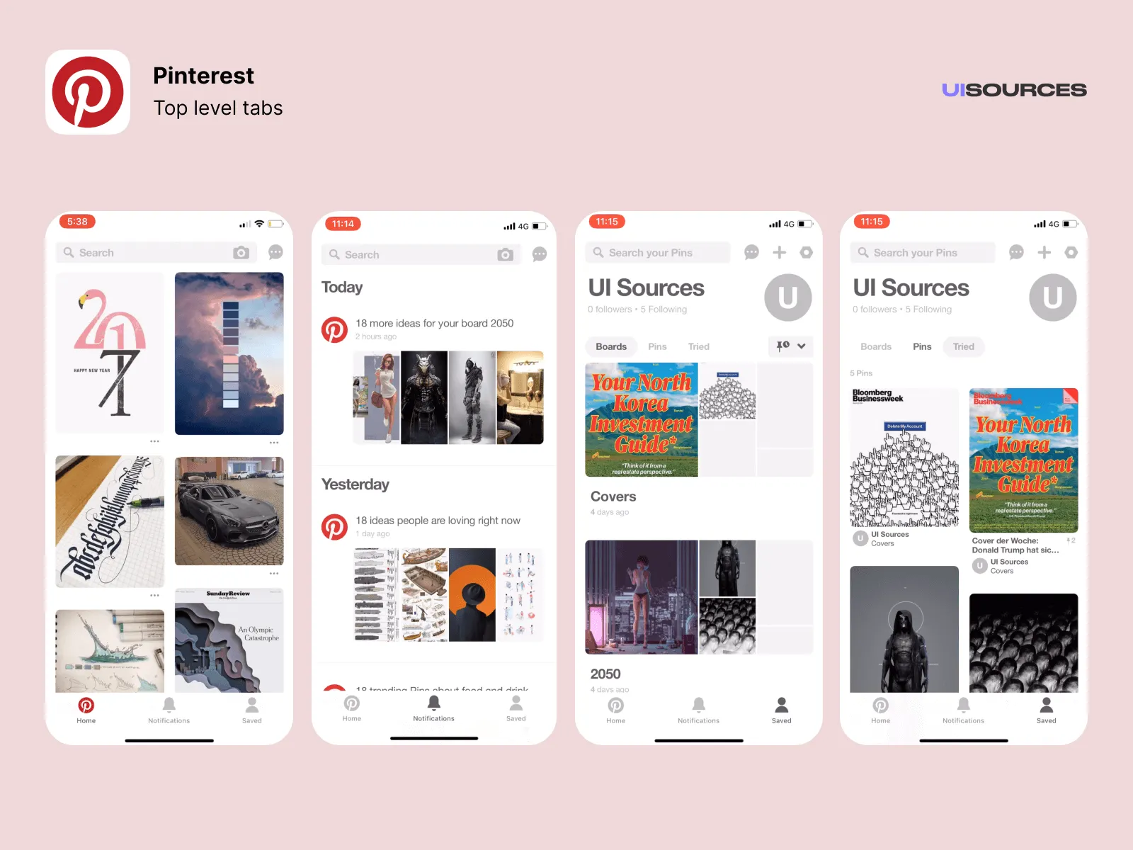 Pinterest displays images in a grid-like layout, with each post visually compartmentalized.